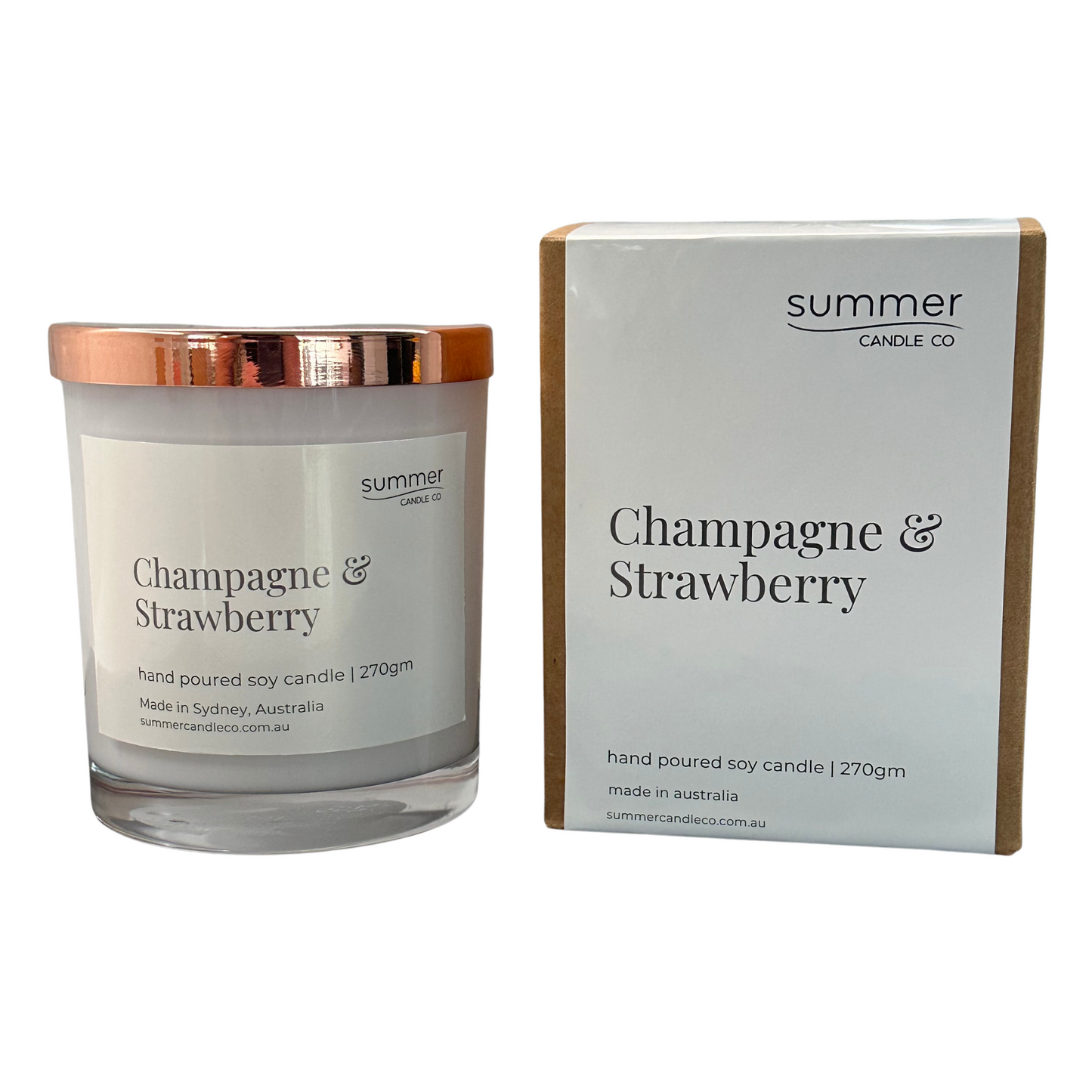 Lovely Hand Poured Soy Candle 270gram Fragrance of Champagne & Strawberry and Gift Box