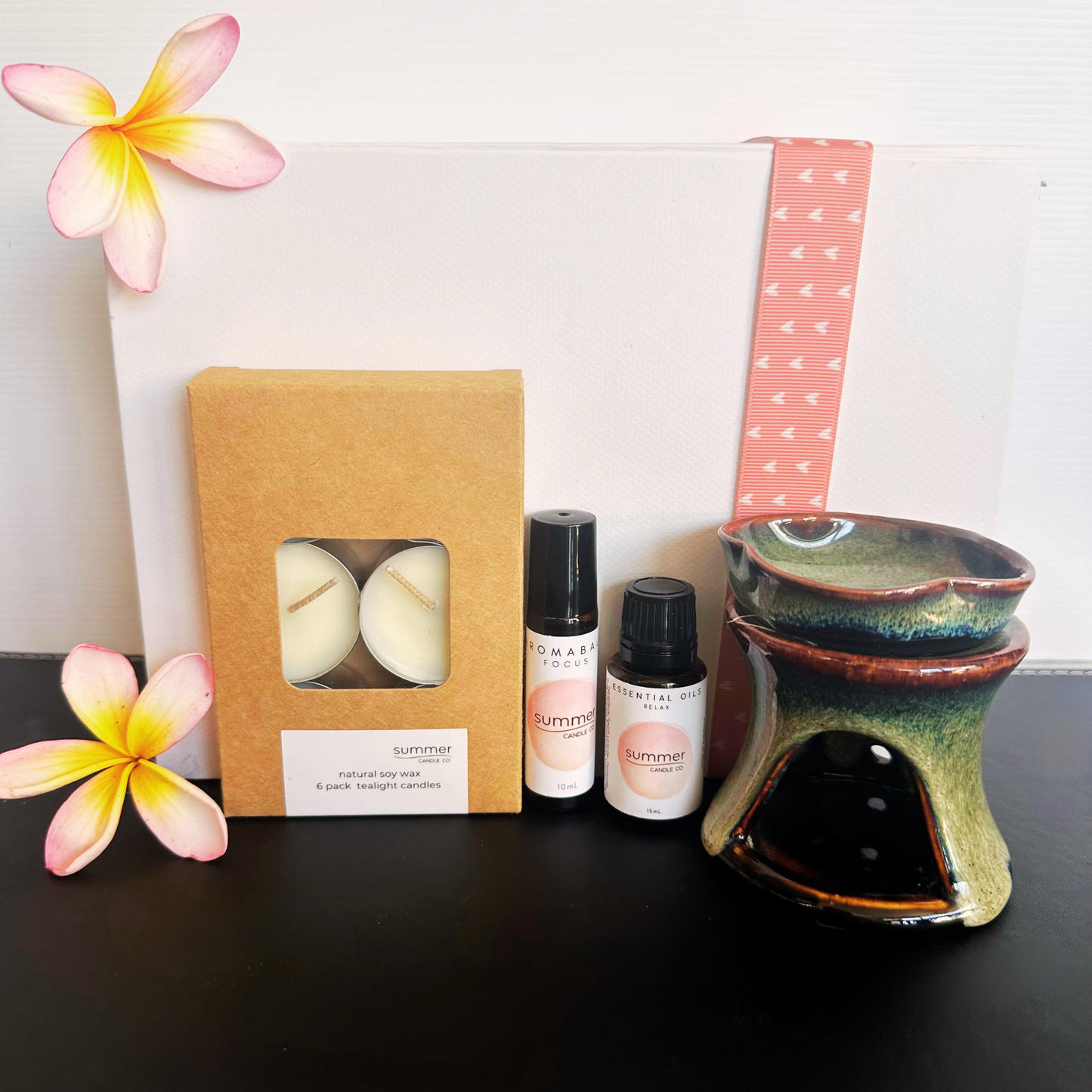 Mother's Day Ceramic Oil Burner bundle with Essential Oils, Essential Aromaball and Tea Lights