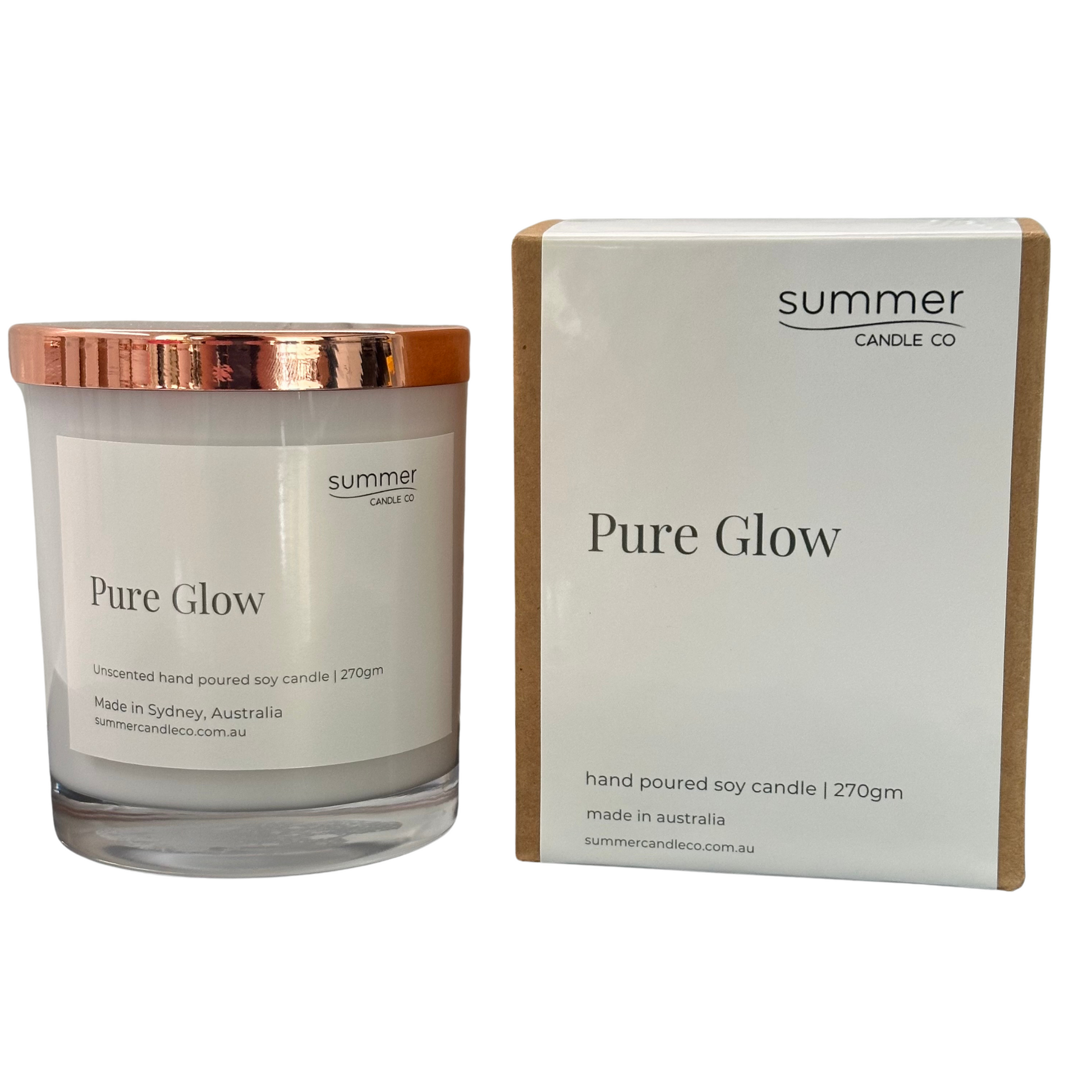 Lovely Hand Poured Soy Candle 270gram No Scented Fragrance called Pure Glow with Gift Box