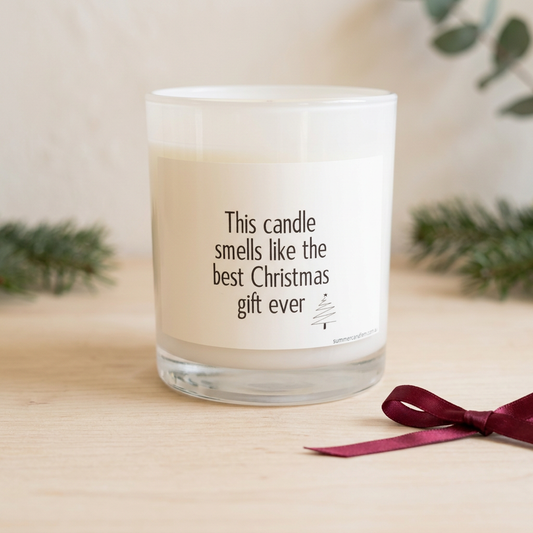 Best Gift Ever candle in a matching festive setting